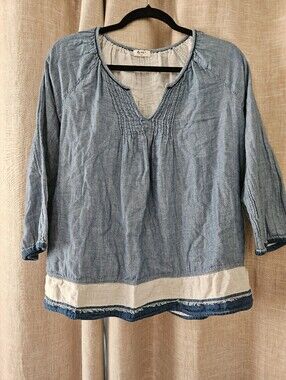 Dylan Gauzy Denim Blue Peasant Blouse Large Cotton